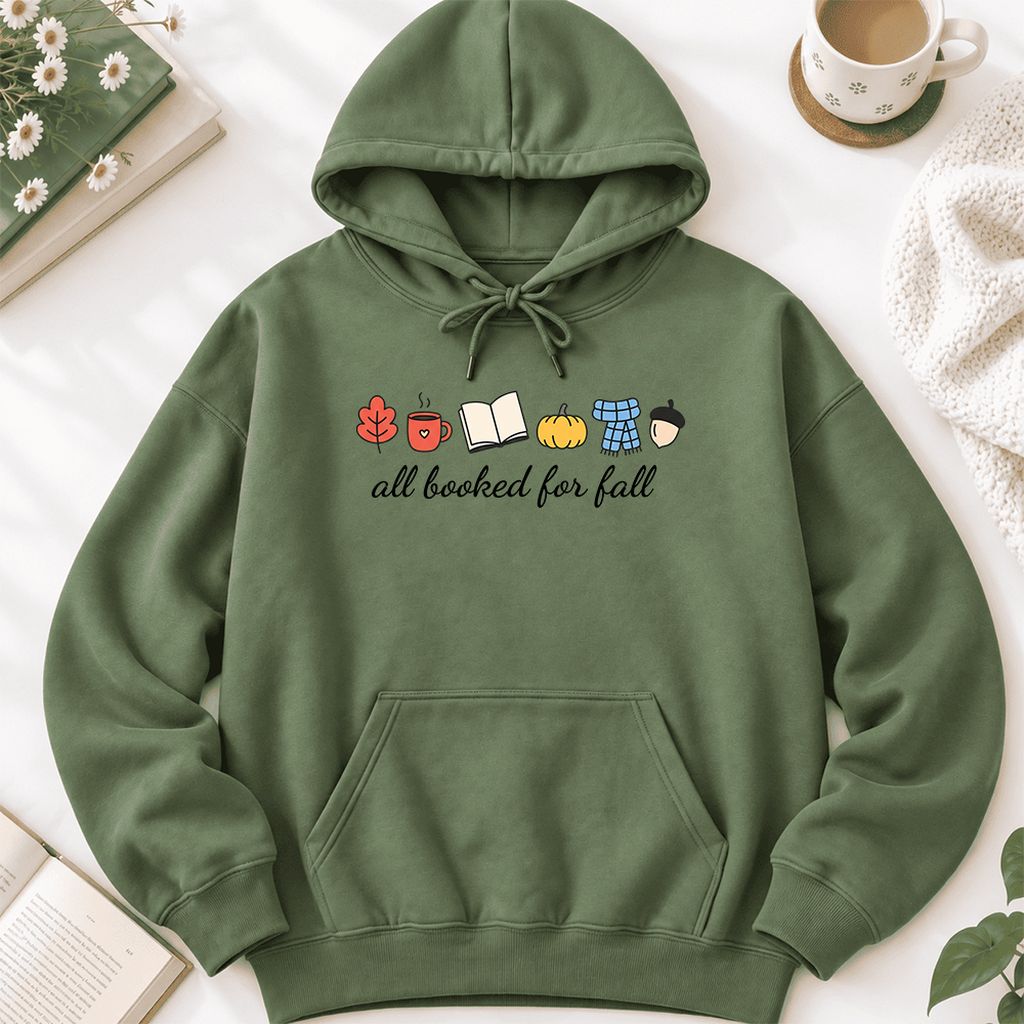 All Booked For Fall Softstyle Hoodie | Cozy Book Lover Gift Military Green