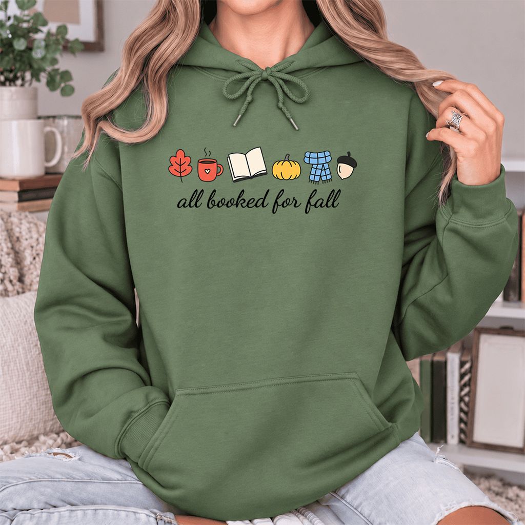 All Booked For Fall Softstyle Hoodie | Cozy Book Lover Gift Military Green