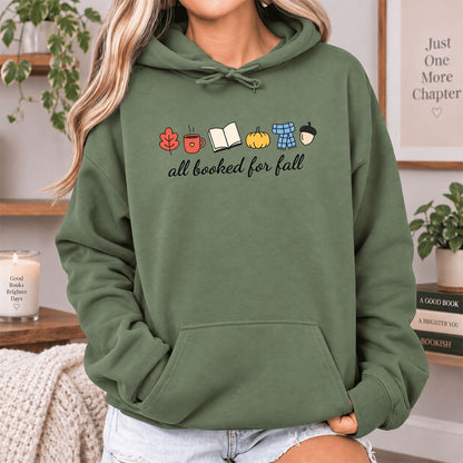 All Booked For Fall Softstyle Hoodie | Cozy Book Lover Gift Military Green