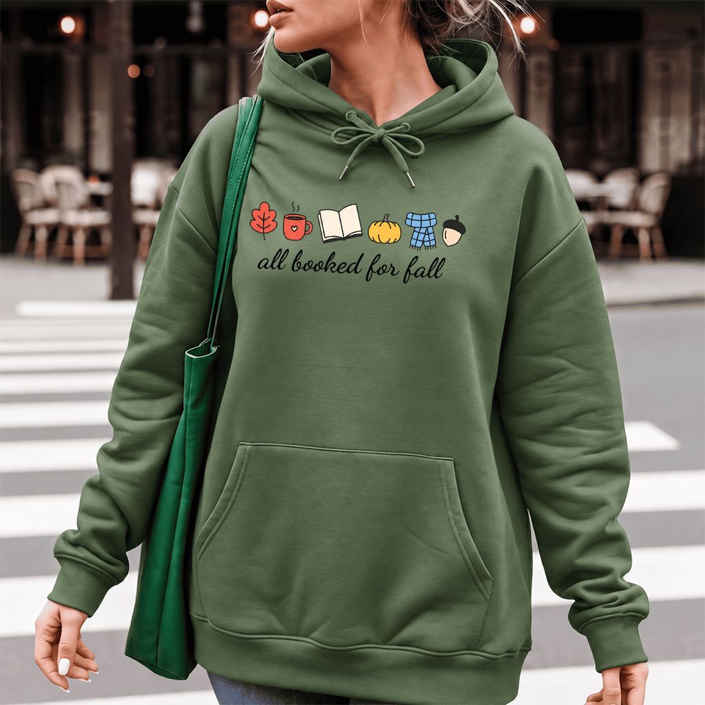 All Booked For Fall Softstyle Hoodie | Cozy Book Lover Gift Military Green