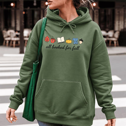 All Booked For Fall Softstyle Hoodie | Cozy Book Lover Gift Military Green