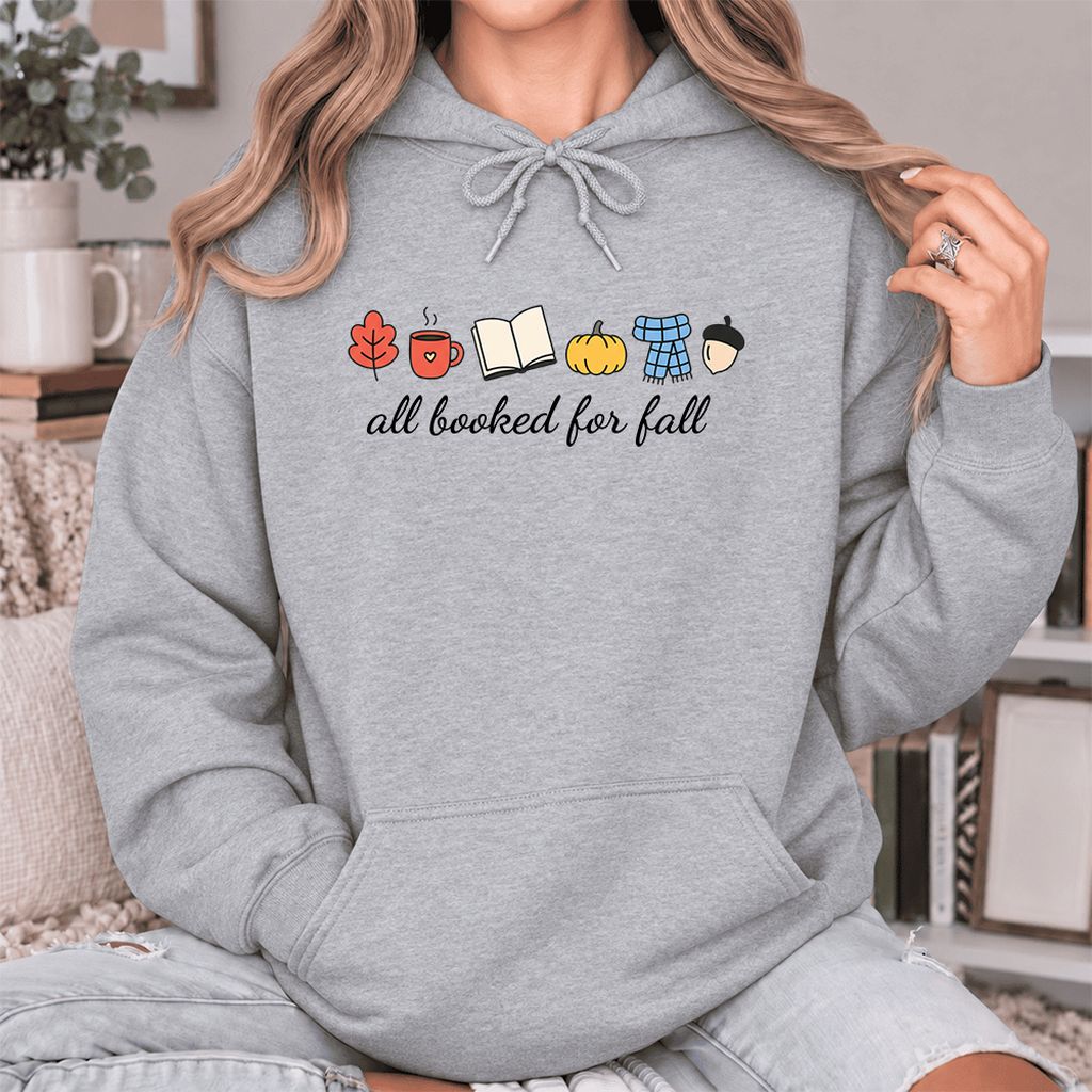 All Booked For Fall Softstyle Hoodie | Cozy Book Lover Gift Sport Grey