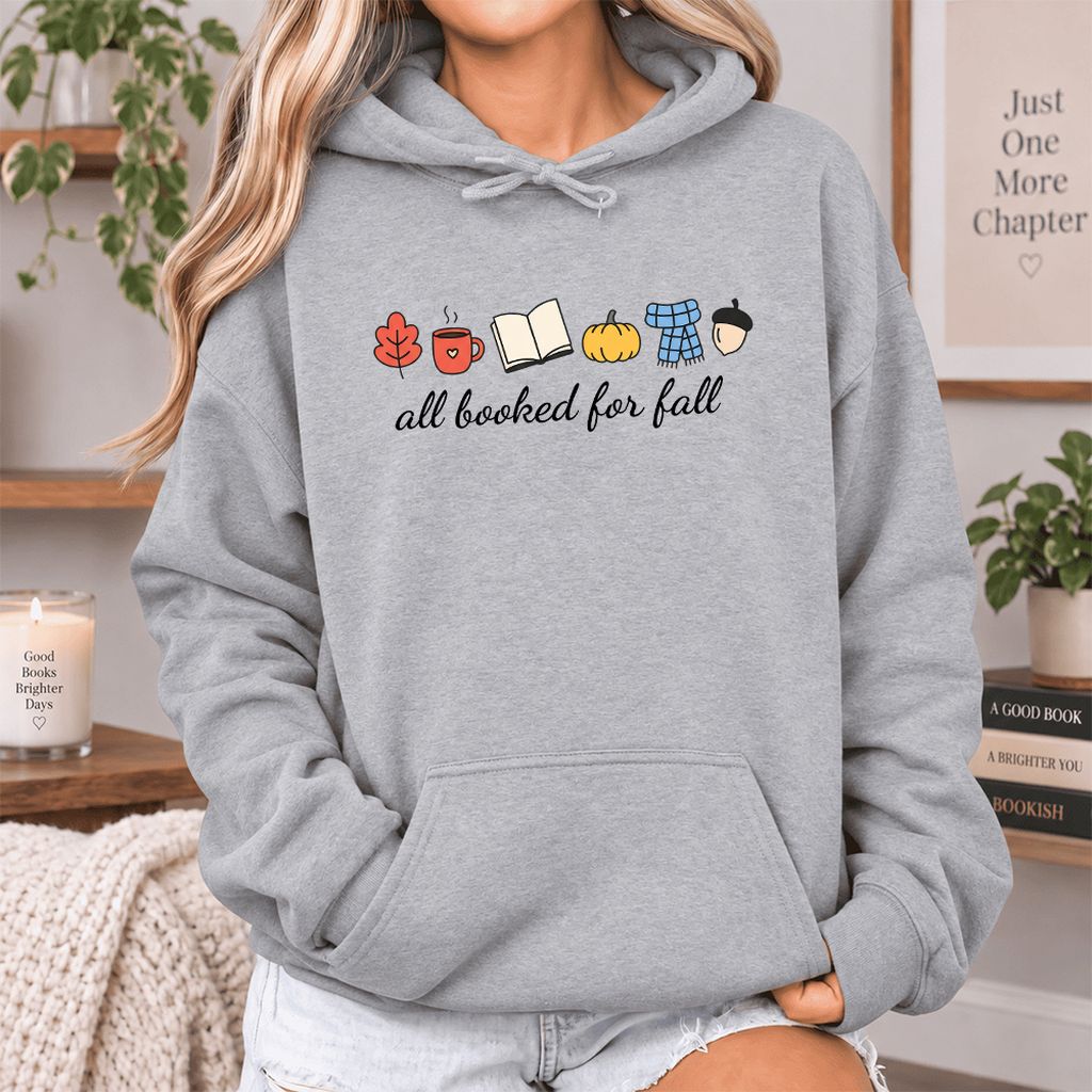 All Booked For Fall Softstyle Hoodie | Cozy Book Lover Gift Sport Grey