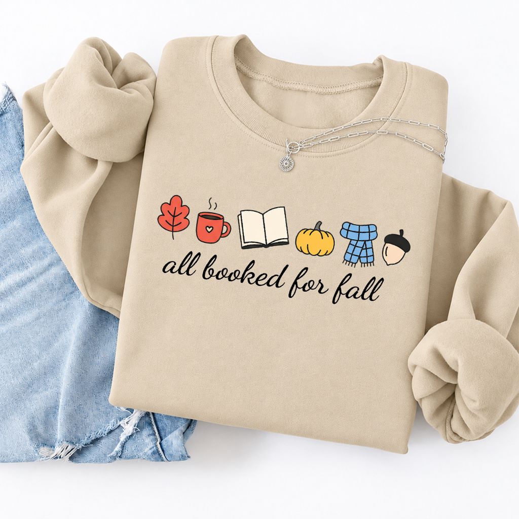 All Booked For Fall Softstyle Sweatshirt | Cozy Book Lover Gift Sand