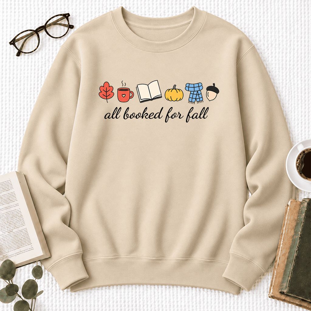 All Booked For Fall Softstyle Sweatshirt | Cozy Book Lover Gift Sand