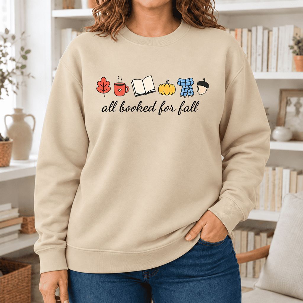 All Booked For Fall Softstyle Sweatshirt | Cozy Book Lover Gift Sand