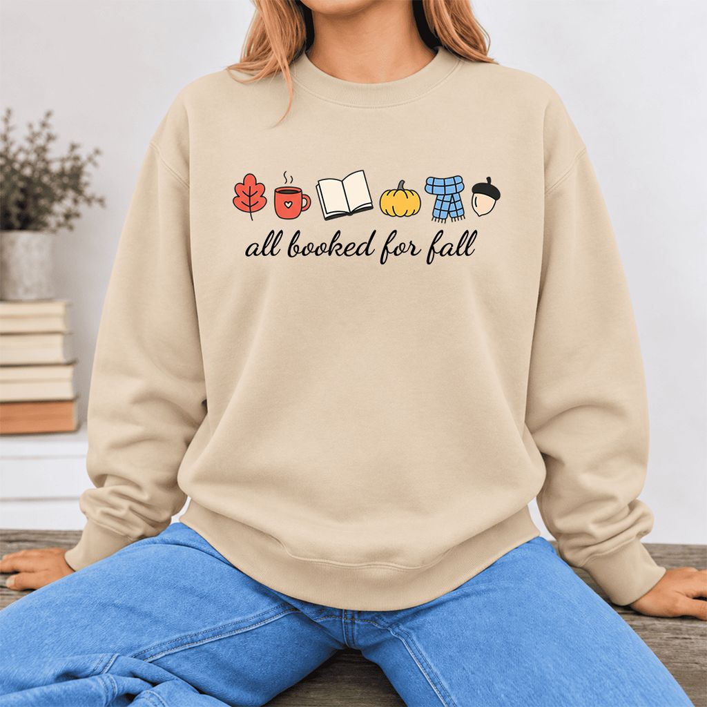 All Booked For Fall Softstyle Sweatshirt | Cozy Book Lover Gift Sand