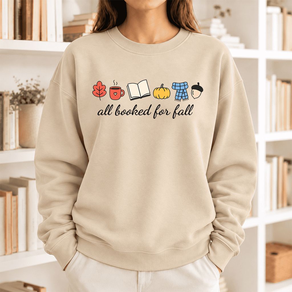 All Booked For Fall Softstyle Sweatshirt | Cozy Book Lover Gift Sand