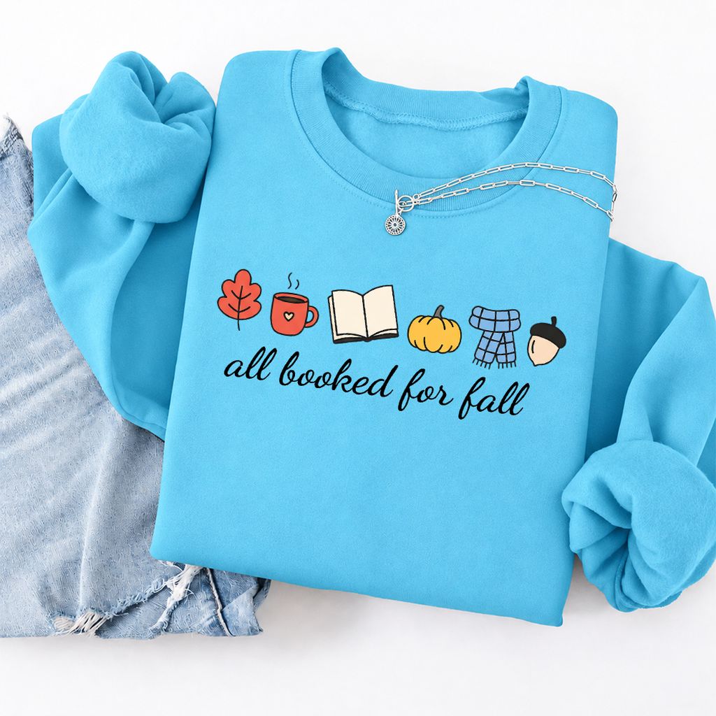 All Booked For Fall Softstyle Sweatshirt | Cozy Book Lover Gift Sky