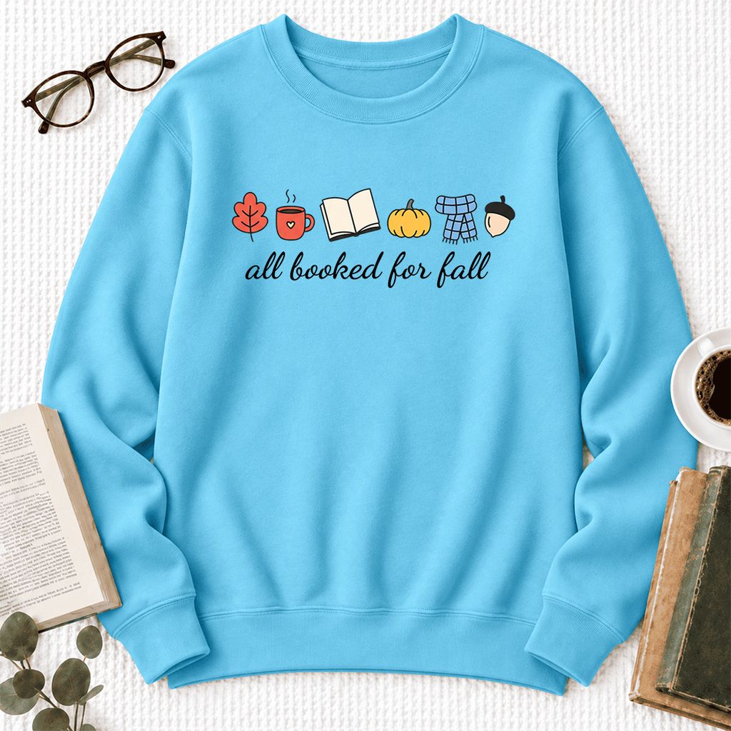 All Booked For Fall Softstyle Sweatshirt | Cozy Book Lover Gift Sky