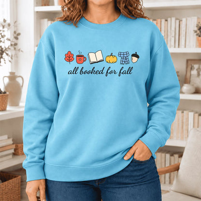All Booked For Fall Softstyle Sweatshirt | Cozy Book Lover Gift Sky