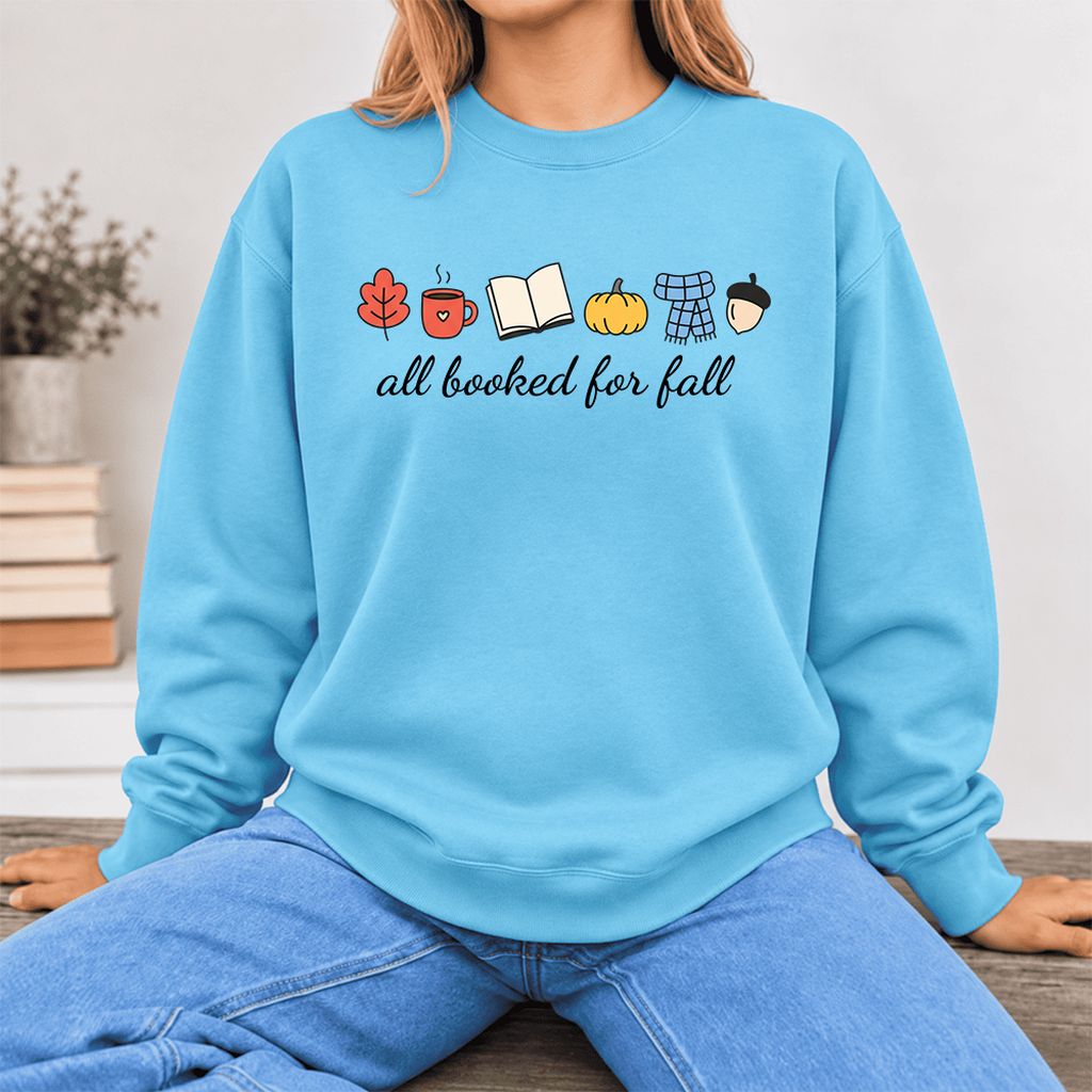 All Booked For Fall Softstyle Sweatshirt | Cozy Book Lover Gift Sky