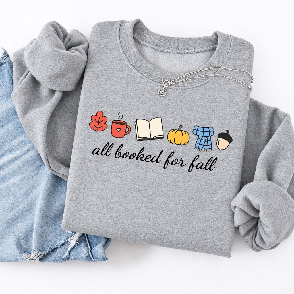 All Booked For Fall Softstyle Sweatshirt | Cozy Book Lover Gift Sport Grey
