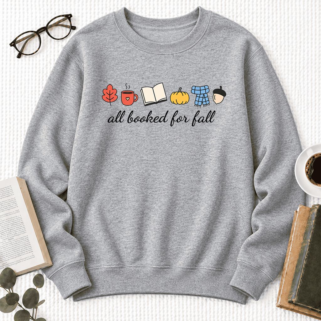 All Booked For Fall Softstyle Sweatshirt | Cozy Book Lover Gift Sport Grey
