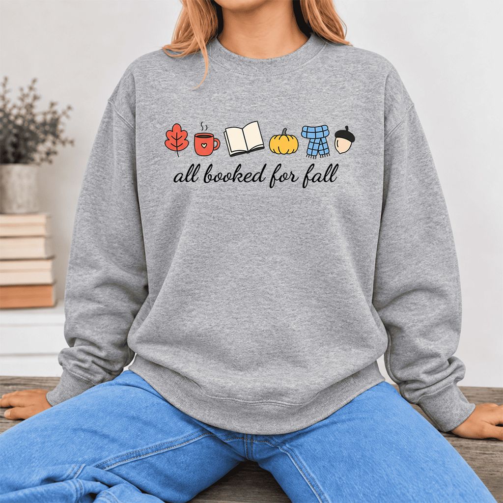 All Booked For Fall Softstyle Sweatshirt | Cozy Book Lover Gift Sport Grey