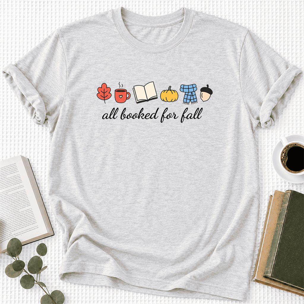 All Booked For Fall Ultra-Soft Cotton T-Shirt | Cozy Book Lover Gift Ash