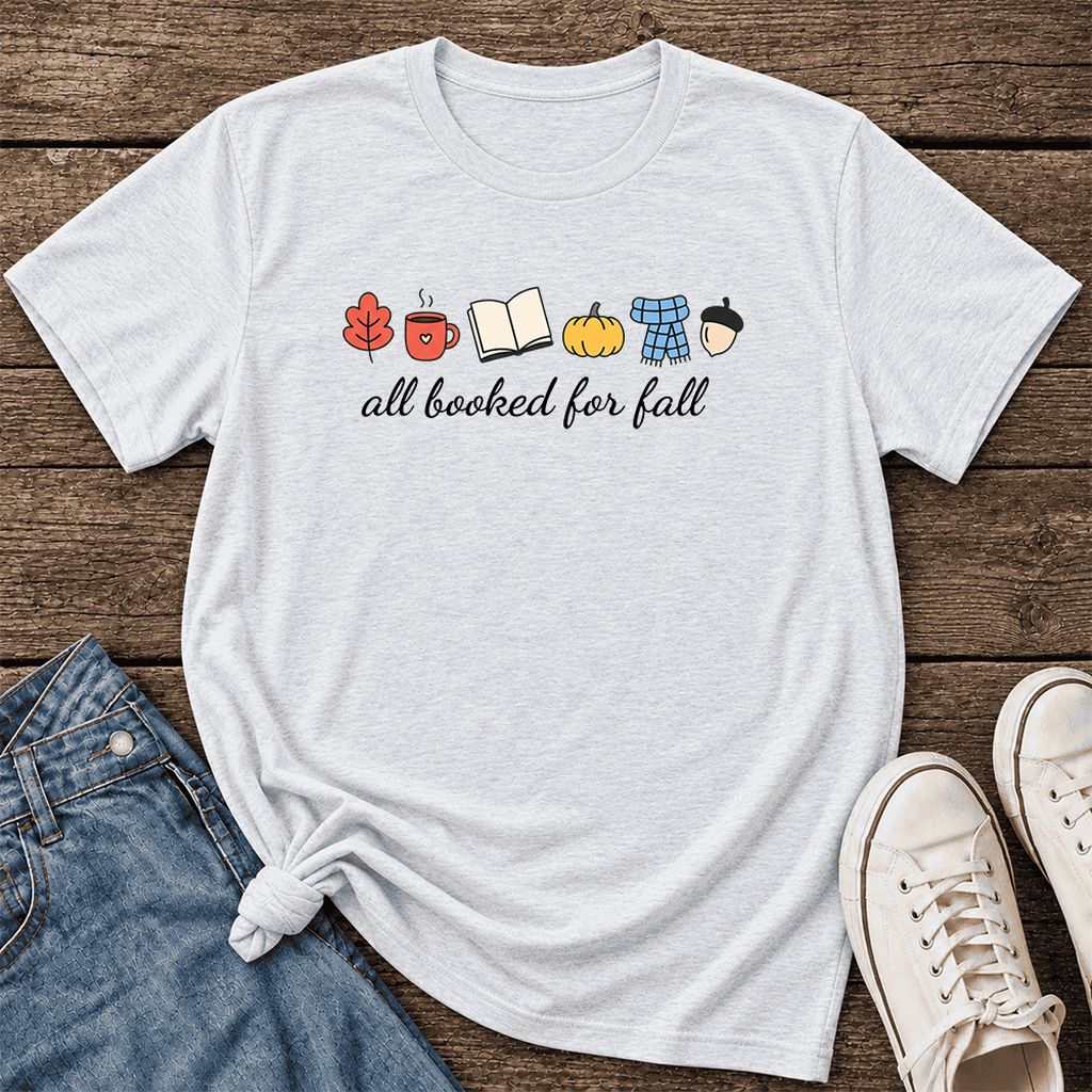 All Booked For Fall Ultra-Soft Cotton T-Shirt | Cozy Book Lover Gift Ash