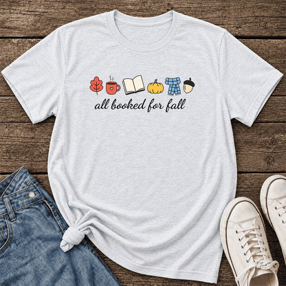 All Booked For Fall Ultra-Soft Cotton T-Shirt | Cozy Book Lover Gift Ash