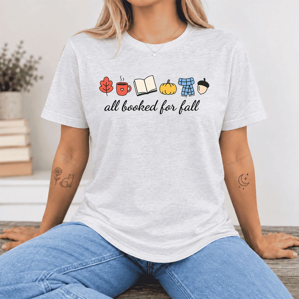 All Booked For Fall Ultra-Soft Cotton T-Shirt | Cozy Book Lover Gift Ash