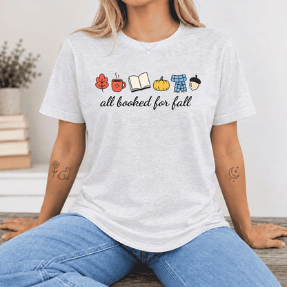 All Booked For Fall Ultra-Soft Cotton T-Shirt | Cozy Book Lover Gift Ash