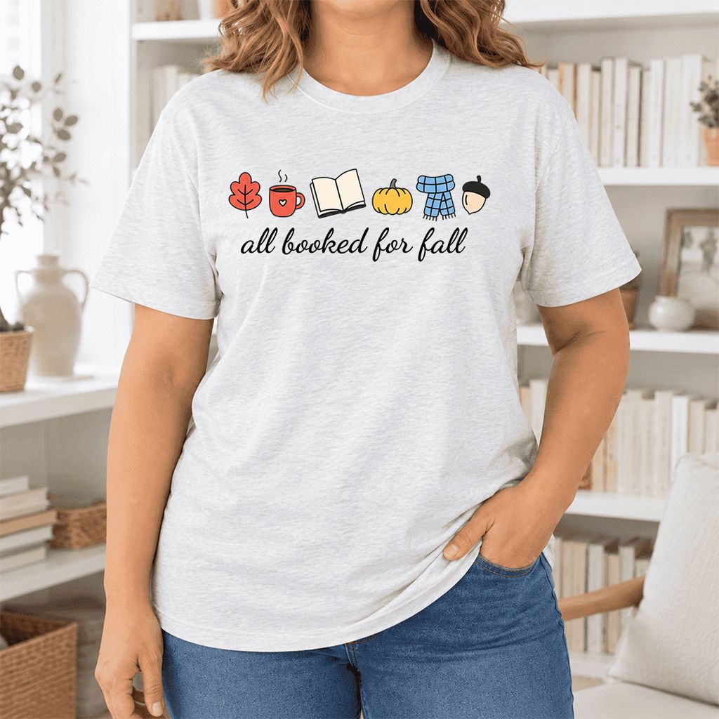 All Booked For Fall Ultra-Soft Cotton T-Shirt | Cozy Book Lover Gift Ash