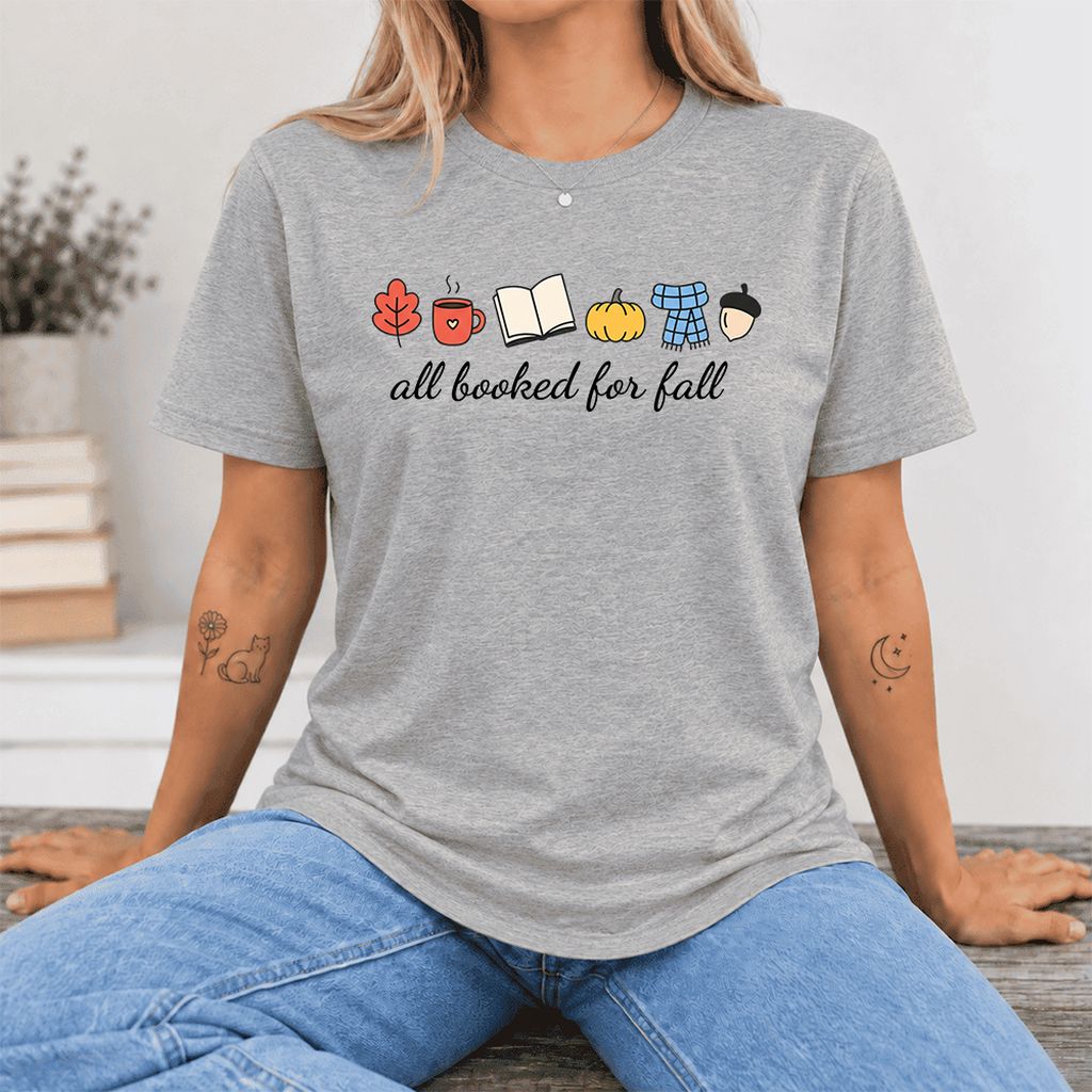 All Booked For Fall Ultra-Soft Cotton T-Shirt | Cozy Book Lover Gift Athletic Heather