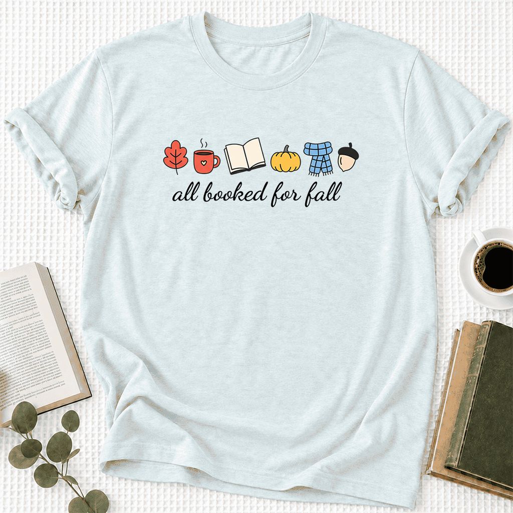 All Booked For Fall Ultra-Soft Cotton T-Shirt | Cozy Book Lover Gift Heather Ice Blue