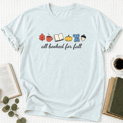All Booked For Fall Ultra-Soft Cotton T-Shirt | Cozy Book Lover Gift Heather Ice Blue
