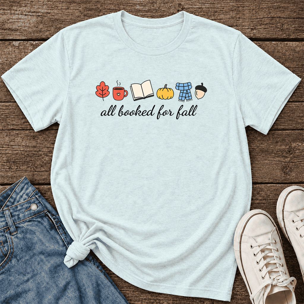 All Booked For Fall Ultra-Soft Cotton T-Shirt | Cozy Book Lover Gift Heather Ice Blue