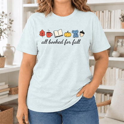 All Booked For Fall Ultra-Soft Cotton T-Shirt | Cozy Book Lover Gift Heather Ice Blue