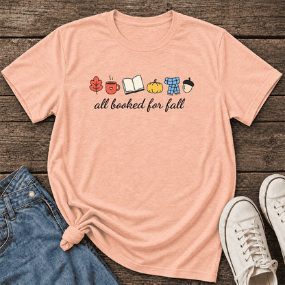 All Booked For Fall Ultra-Soft Cotton T-Shirt | Cozy Book Lover Gift Heather Peach