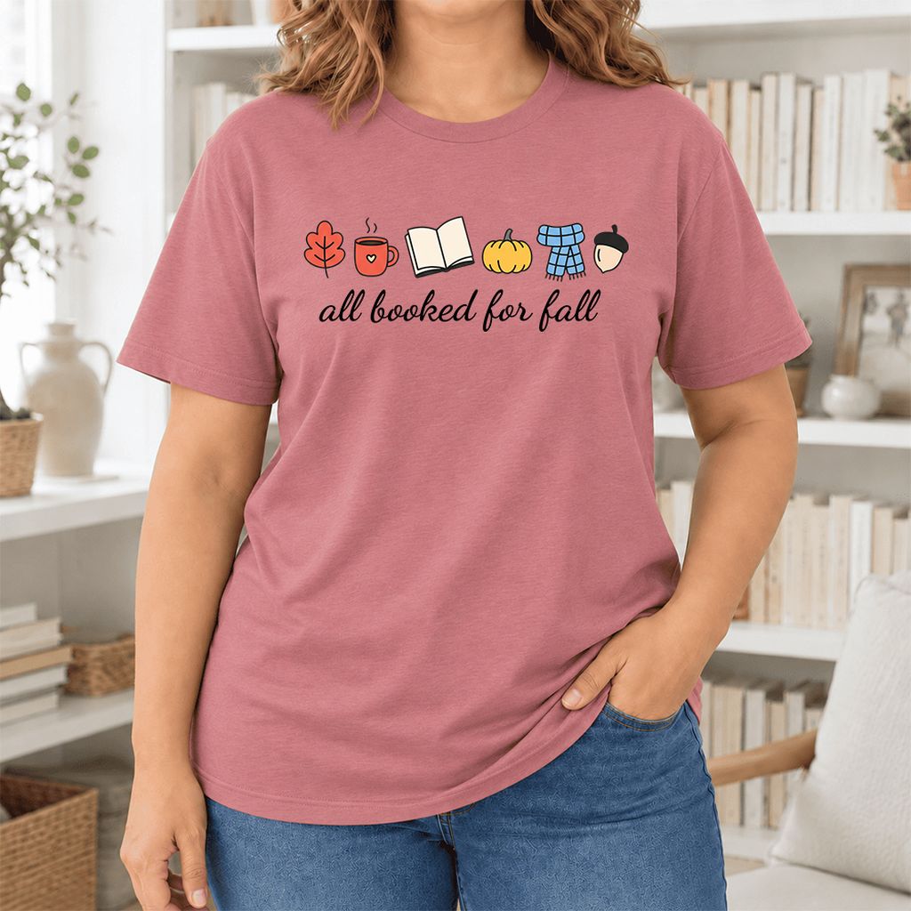 All Booked For Fall Ultra-Soft Cotton T-Shirt | Cozy Book Lover Gift Mauve