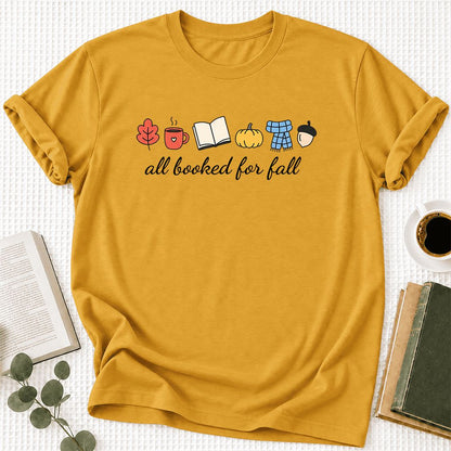 All Booked For Fall Ultra-Soft Cotton T-Shirt | Cozy Book Lover Gift Mustard