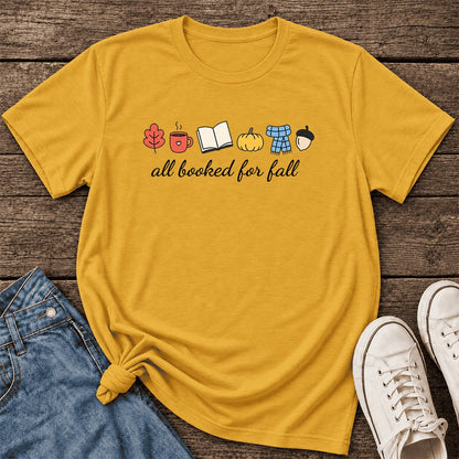 All Booked For Fall Ultra-Soft Cotton T-Shirt | Cozy Book Lover Gift Mustard