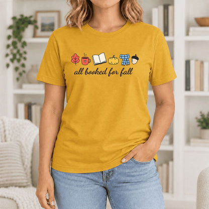All Booked For Fall Ultra-Soft Cotton T-Shirt | Cozy Book Lover Gift Mustard