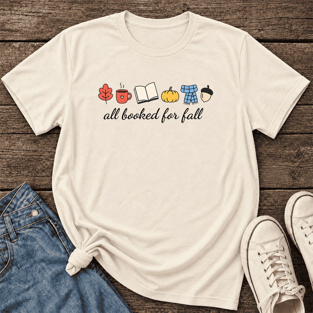 All Booked For Fall Ultra-Soft Cotton T-Shirt | Cozy Book Lover Gift Natural