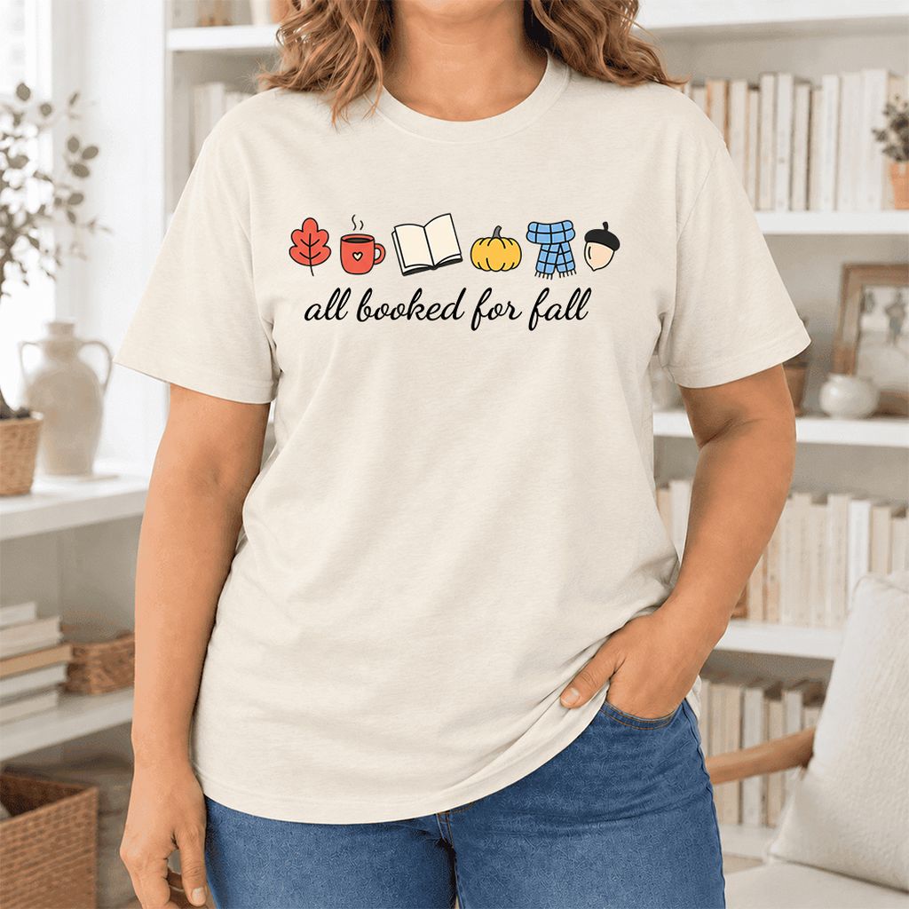 All Booked For Fall Ultra-Soft Cotton T-Shirt | Cozy Book Lover Gift Natural
