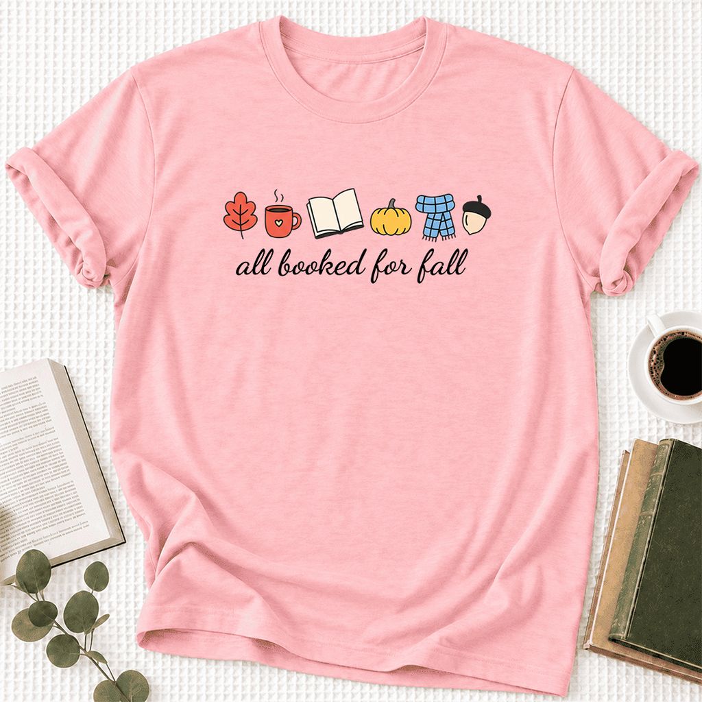 All Booked For Fall Ultra-Soft Cotton T-Shirt | Cozy Book Lover Gift Pink