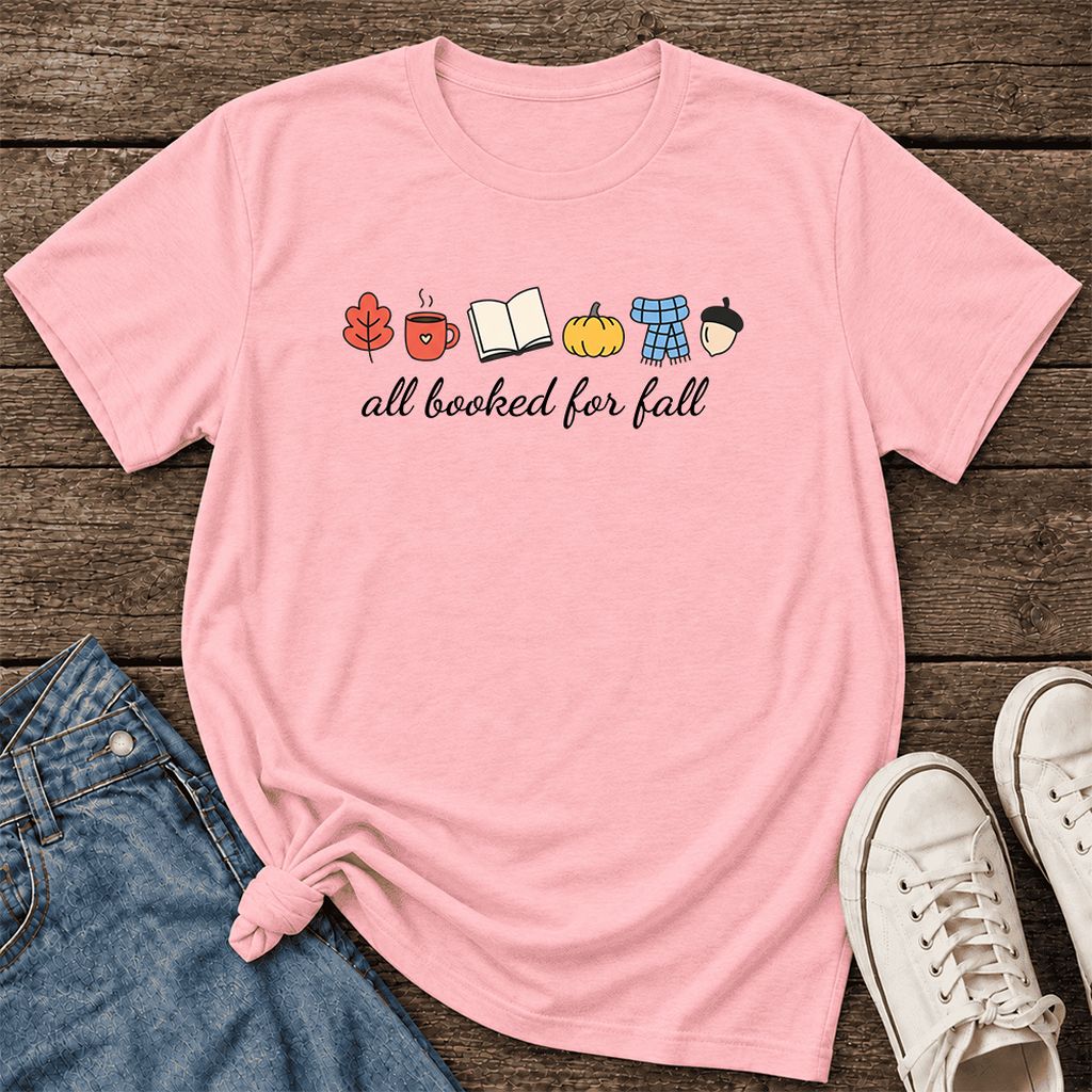All Booked For Fall Ultra-Soft Cotton T-Shirt | Cozy Book Lover Gift Pink