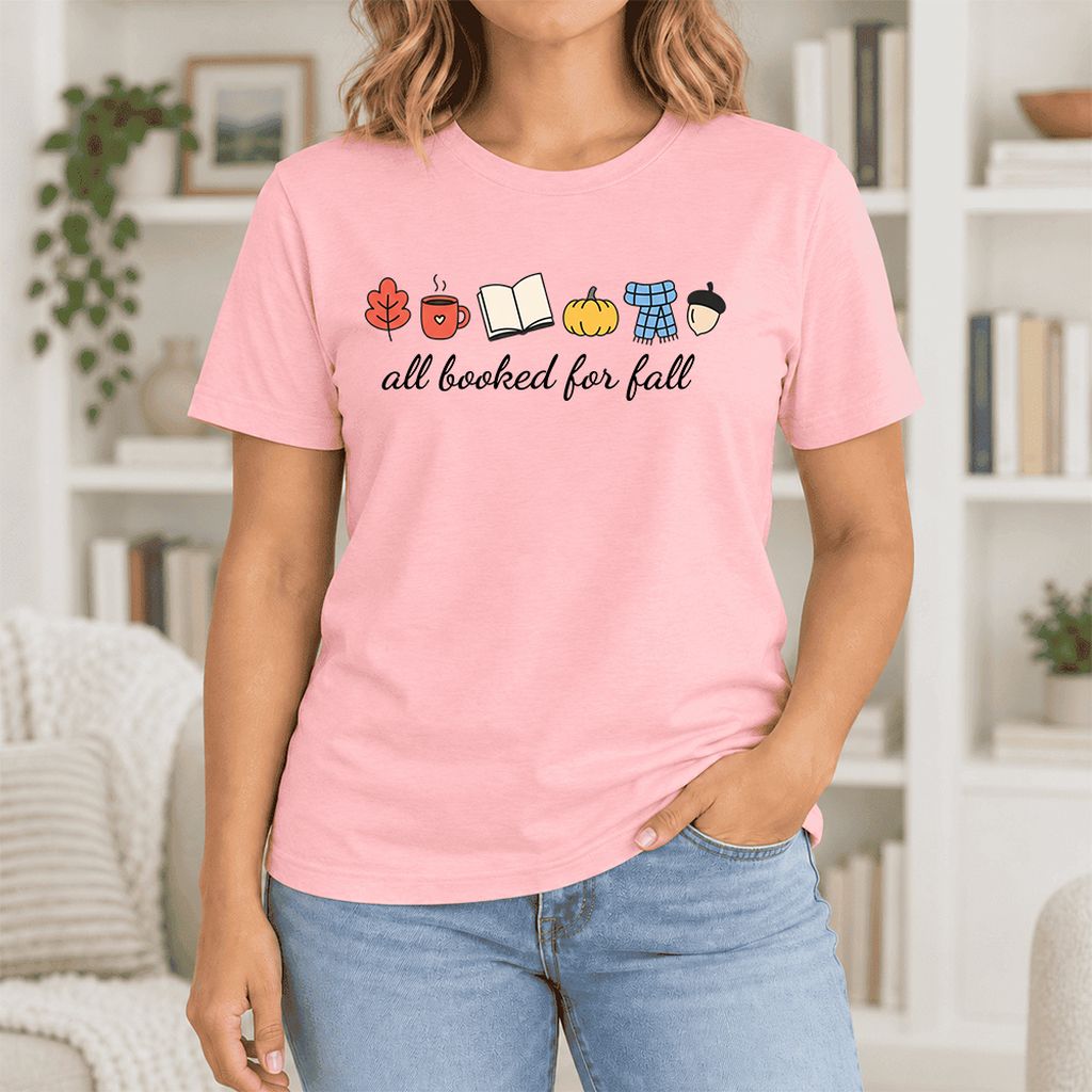 All Booked For Fall Ultra-Soft Cotton T-Shirt | Cozy Book Lover Gift Pink