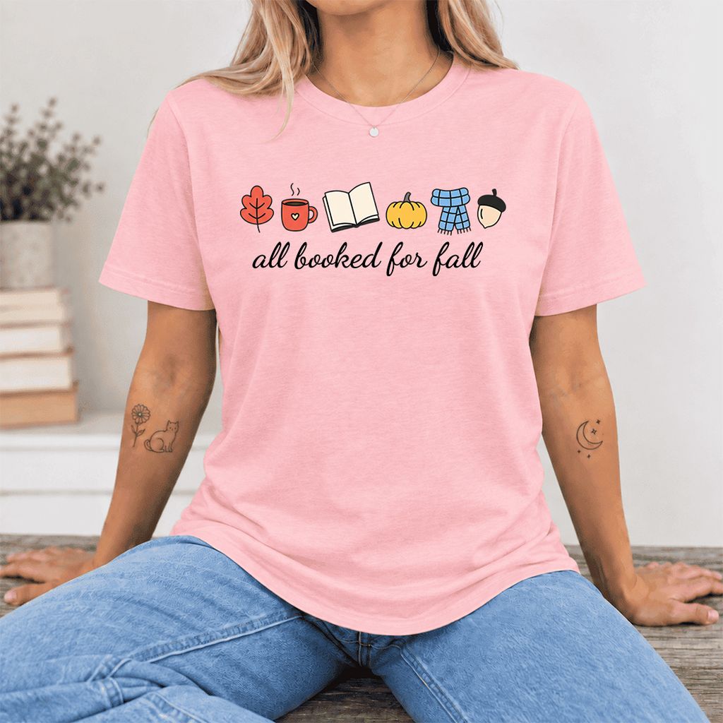 All Booked For Fall Ultra-Soft Cotton T-Shirt | Cozy Book Lover Gift Pink