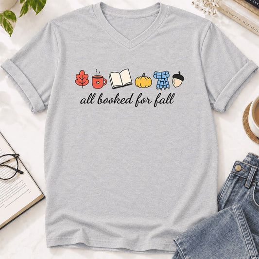 All Booked For Fall Ultra-Soft V-Neck | Cozy Book Lover Gift Ash