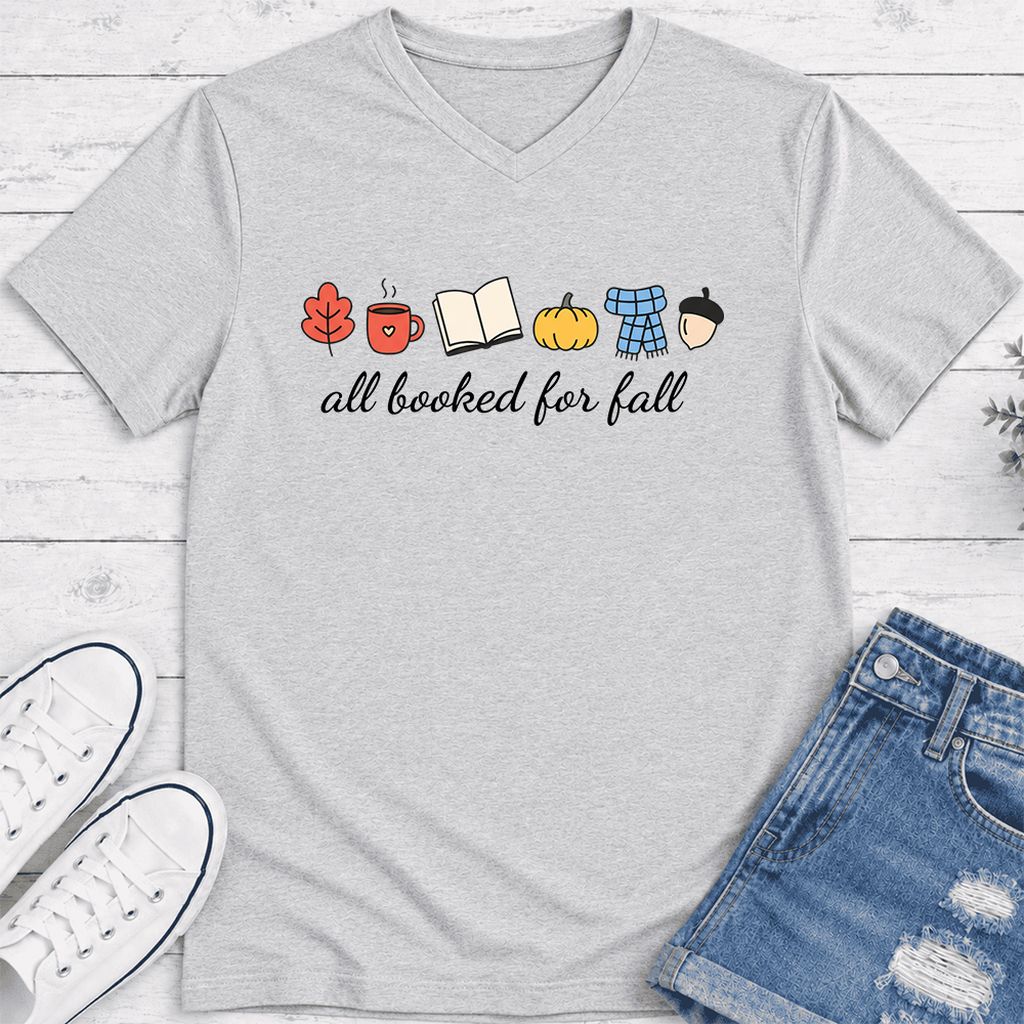 All Booked For Fall Ultra-Soft V-Neck | Cozy Book Lover Gift Ash