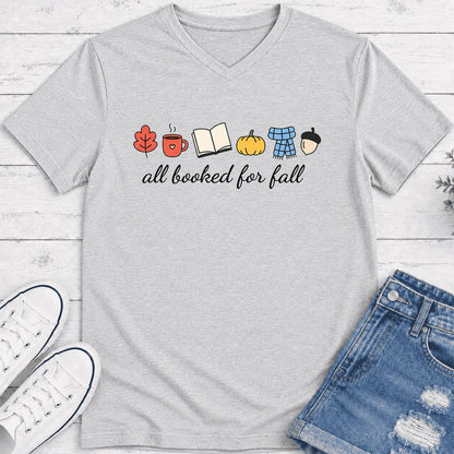 All Booked For Fall Ultra-Soft V-Neck | Cozy Book Lover Gift Ash