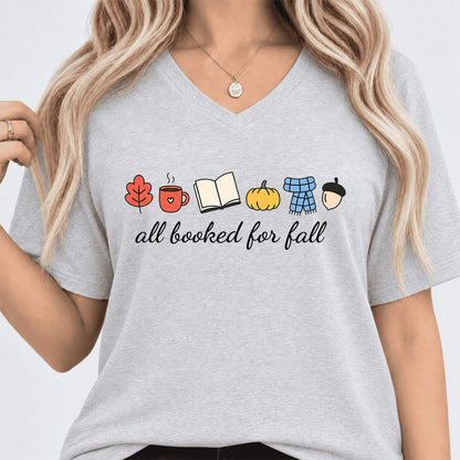 All Booked For Fall Ultra-Soft V-Neck | Cozy Book Lover Gift Ash