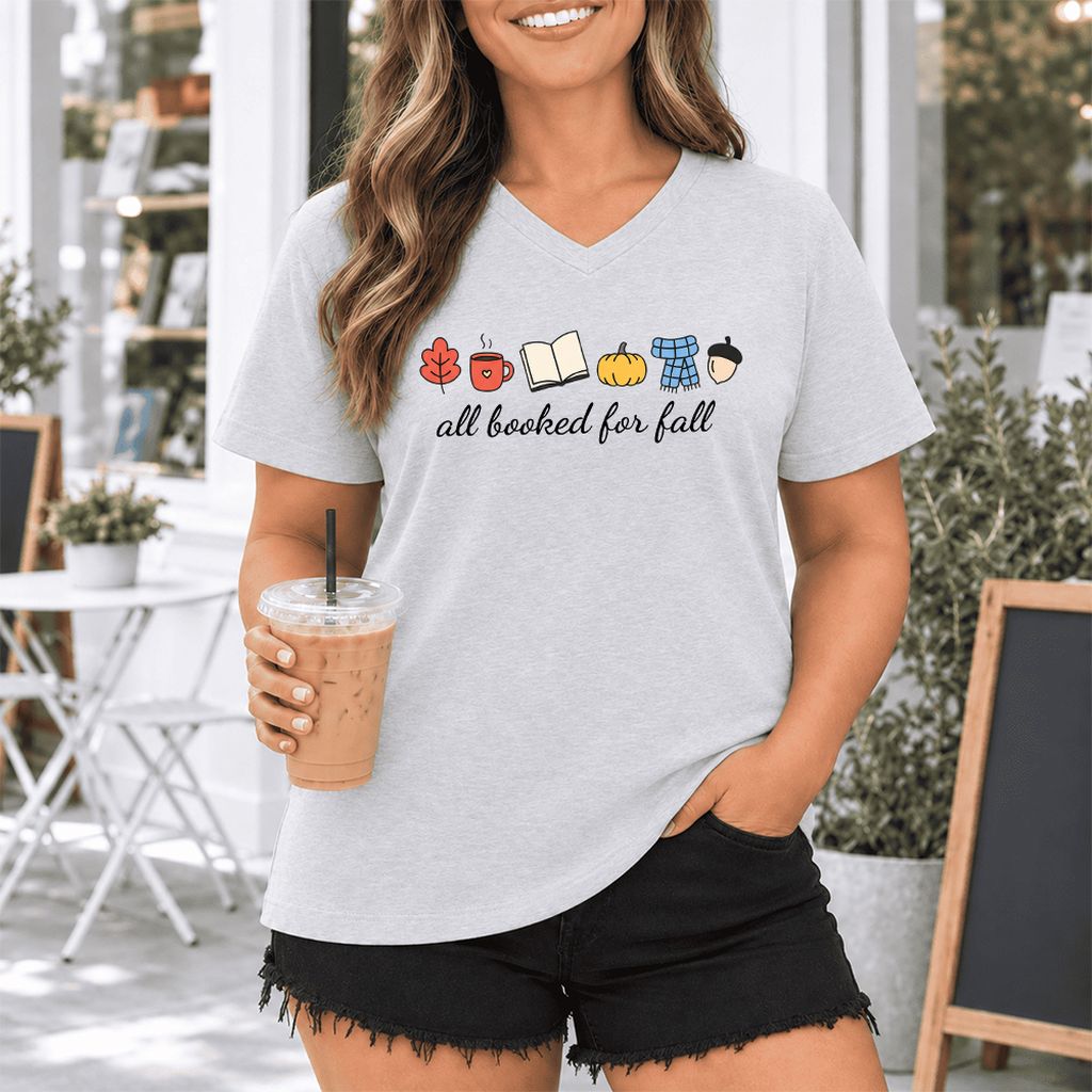 All Booked For Fall Ultra-Soft V-Neck | Cozy Book Lover Gift Ash