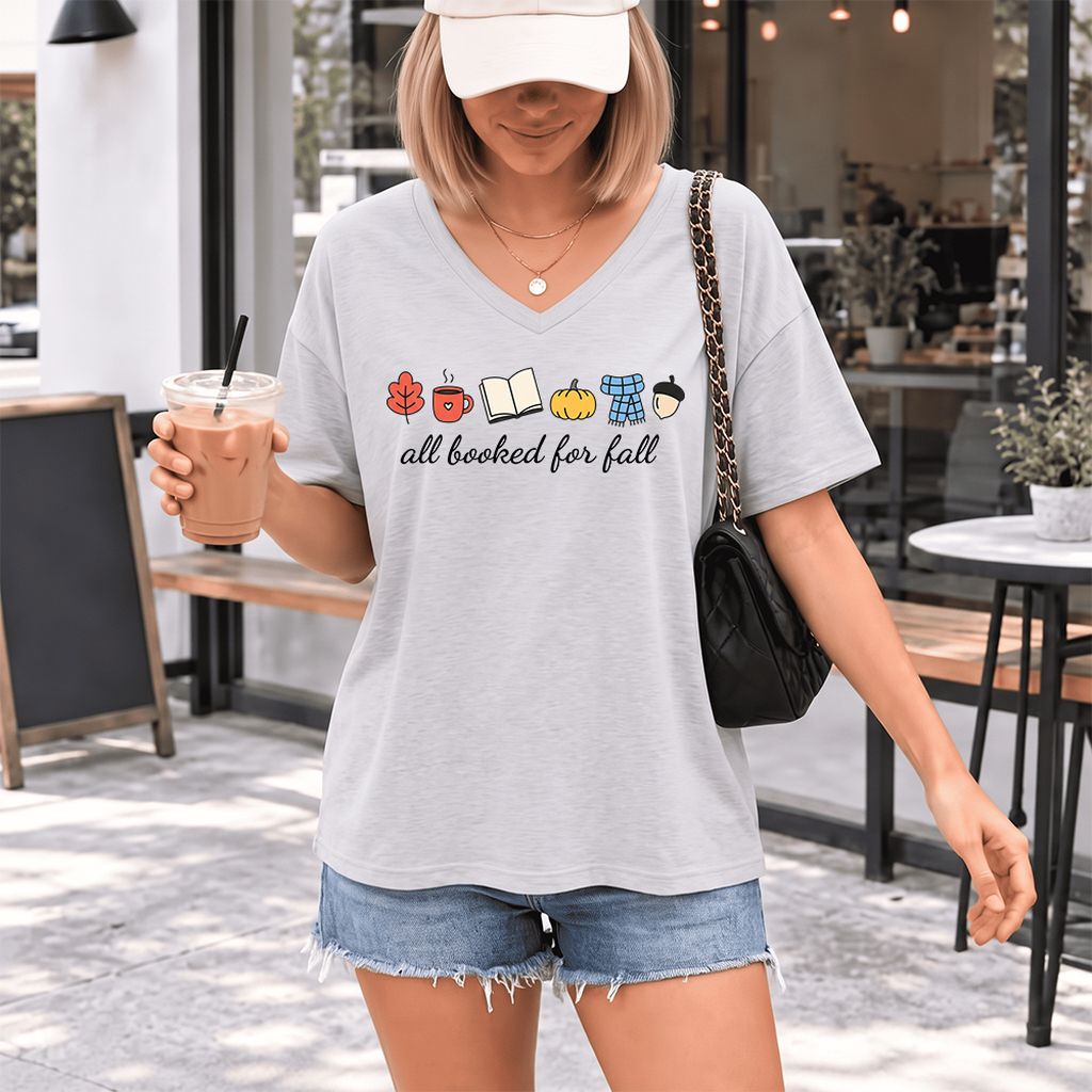 All Booked For Fall Ultra-Soft V-Neck | Cozy Book Lover Gift Ash