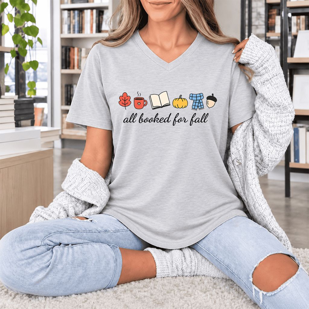 All Booked For Fall Ultra-Soft V-Neck | Cozy Book Lover Gift Ash