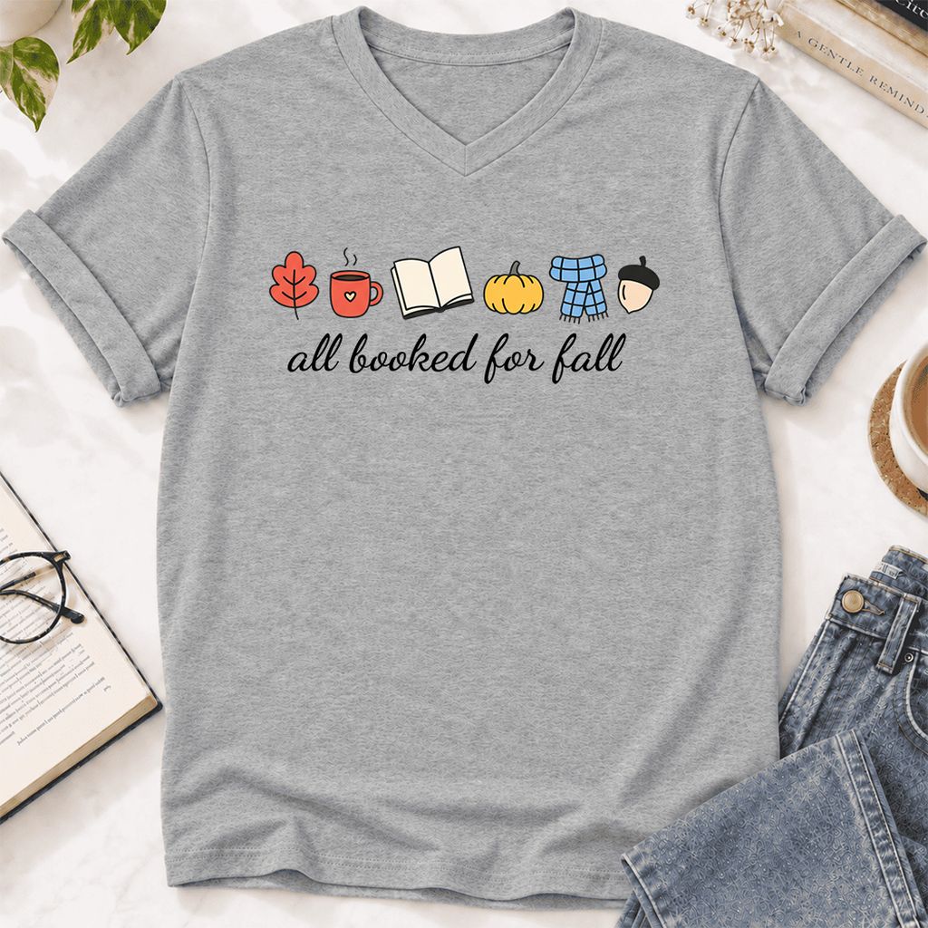 All Booked For Fall Ultra-Soft V-Neck | Cozy Book Lover Gift Athletic Heather