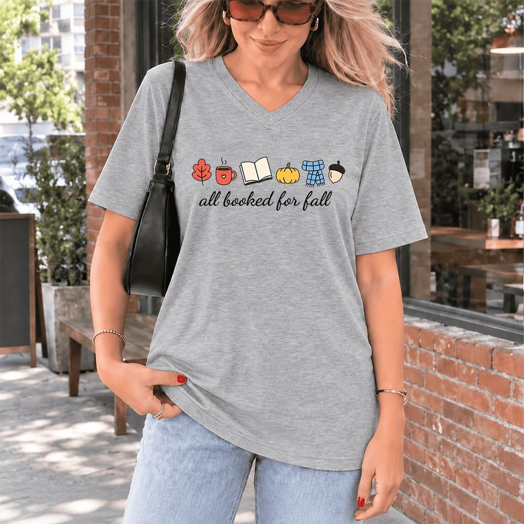 All Booked For Fall Ultra-Soft V-Neck | Cozy Book Lover Gift Athletic Heather